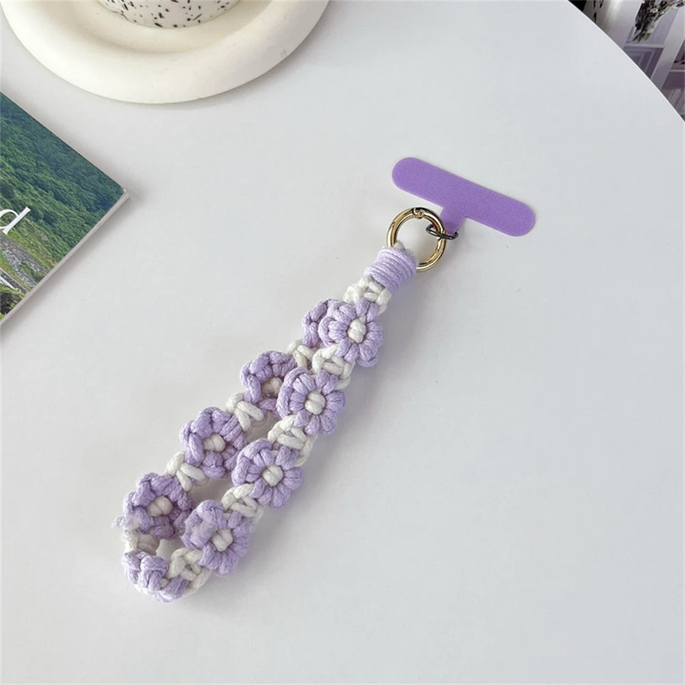 🎀 Pulsera de Flor Tejida de Lujo – Llavero con flor estilo boho, correa corta para la muñeca, ideal como regalo femenino