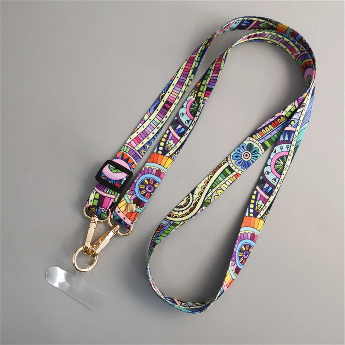 🎀 Clip para celular con patrón retro – Lanyard largo cruzado ajustable para cuello