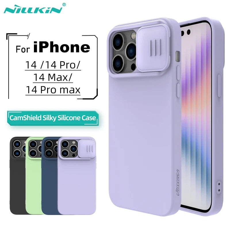 📱 Funda iPhone 14 Pro Max CamShield Silky Liquid Silicone Slide Protección Cámara Nillkin