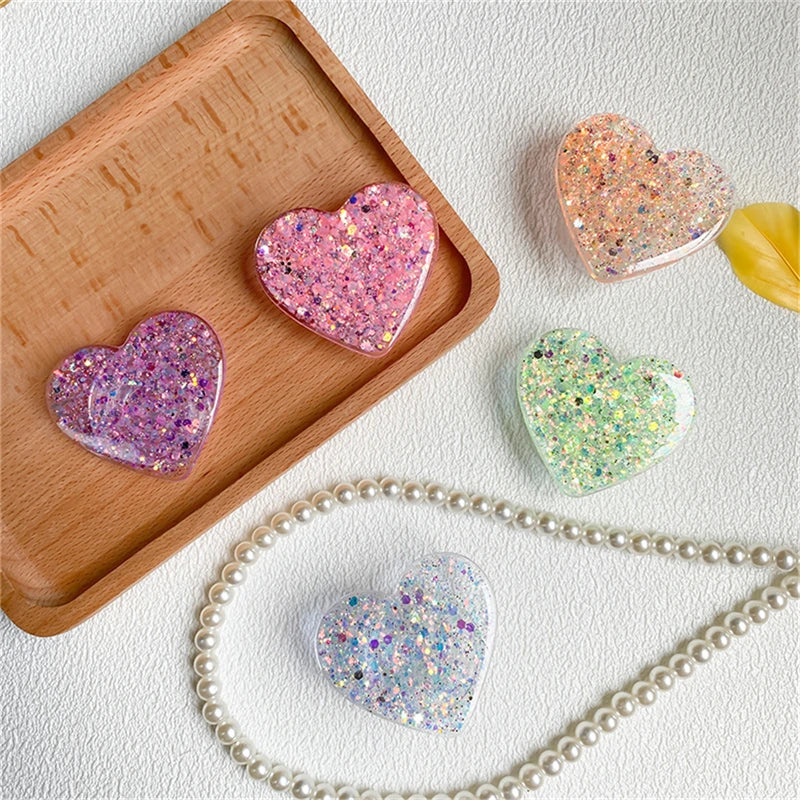 🎀 Soporte Epóxico de Corazón – Griptok coreano con brillo para iPhone o Samsung, accesorio de amor brillante y cómodo