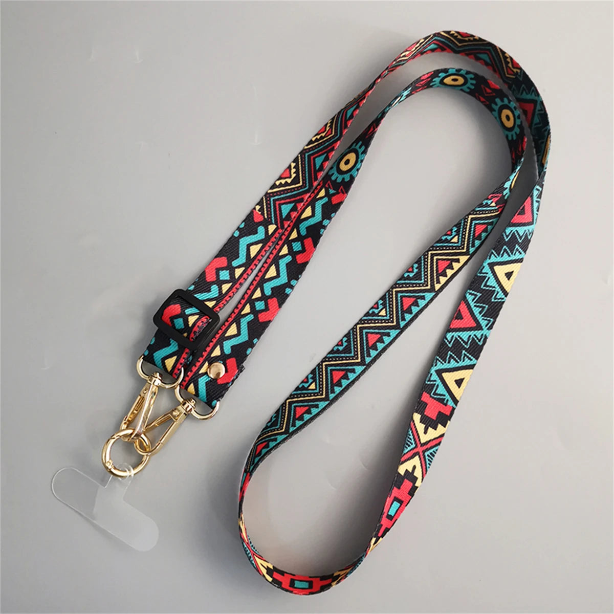 🎀 Clip para celular con patrón retro – Lanyard largo cruzado ajustable para cuello