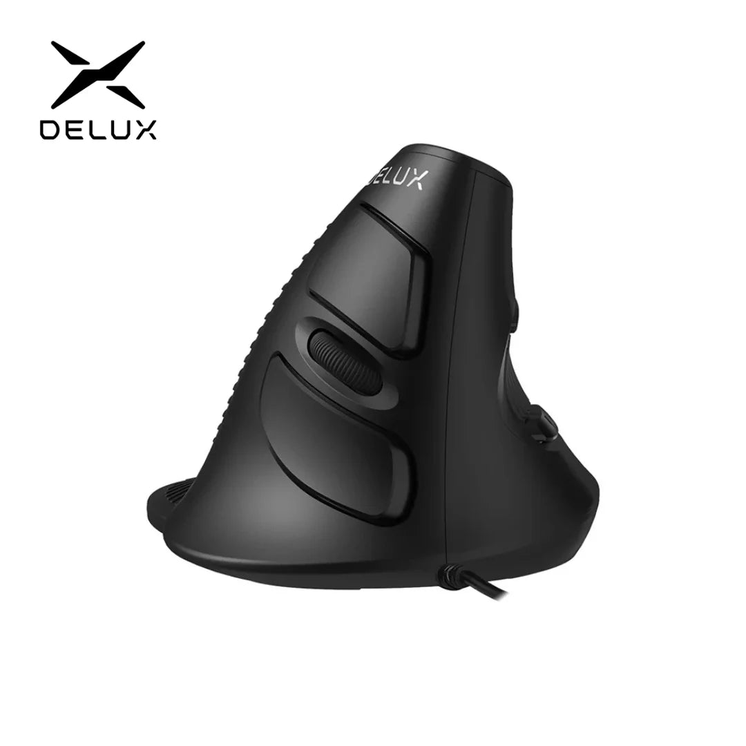 🖱️ Delux Mouse Vertical Ergonómico M618 BU | 6 botones, DPI ajustable 800/1200/1600, mano derecha, con almohadilla para muñeca, para PC y laptop