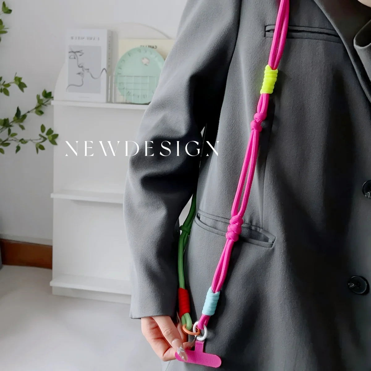 🎀 Lanyard Fashion con Contraste – Correa cruzada para celular, estilo moderno, con clip y diseño anti pérdida
