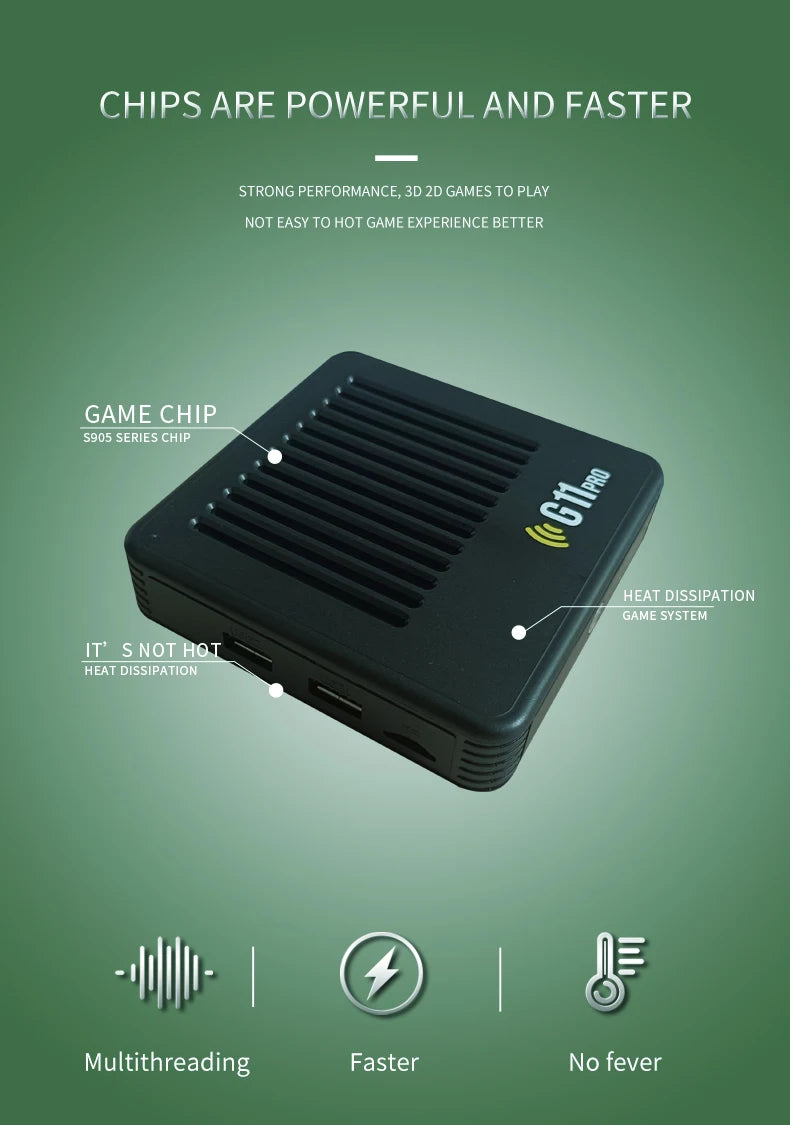 🎮 mpown Consola Retro G11 Pro | 64GB Almacenamiento 30,000 Juegos Integrados Controlador Inalámbrico Baja Latencia Salida 4K HDMI