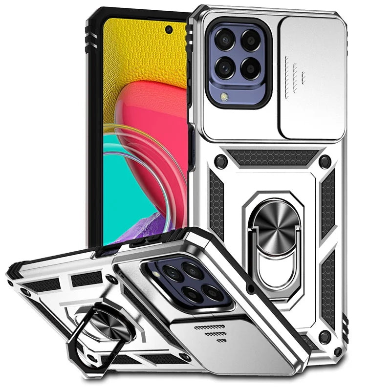 📱 Funda Galaxy M34 5G | Bumper híbrido con anillo y tapa de cámara