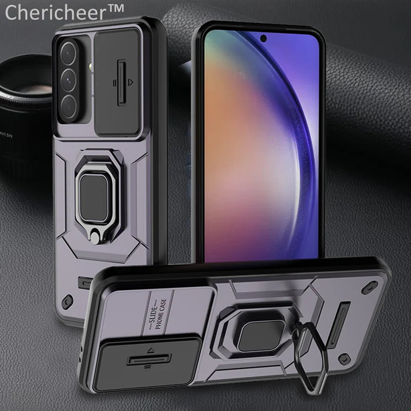📱 Funda Galaxy A26/A36/A56/A15/A25/A35/A55/A14/A24/A34/A54/S23 Ultra/S24 FE/S25 Edge | Reforzada con anillo, soporte y cámara