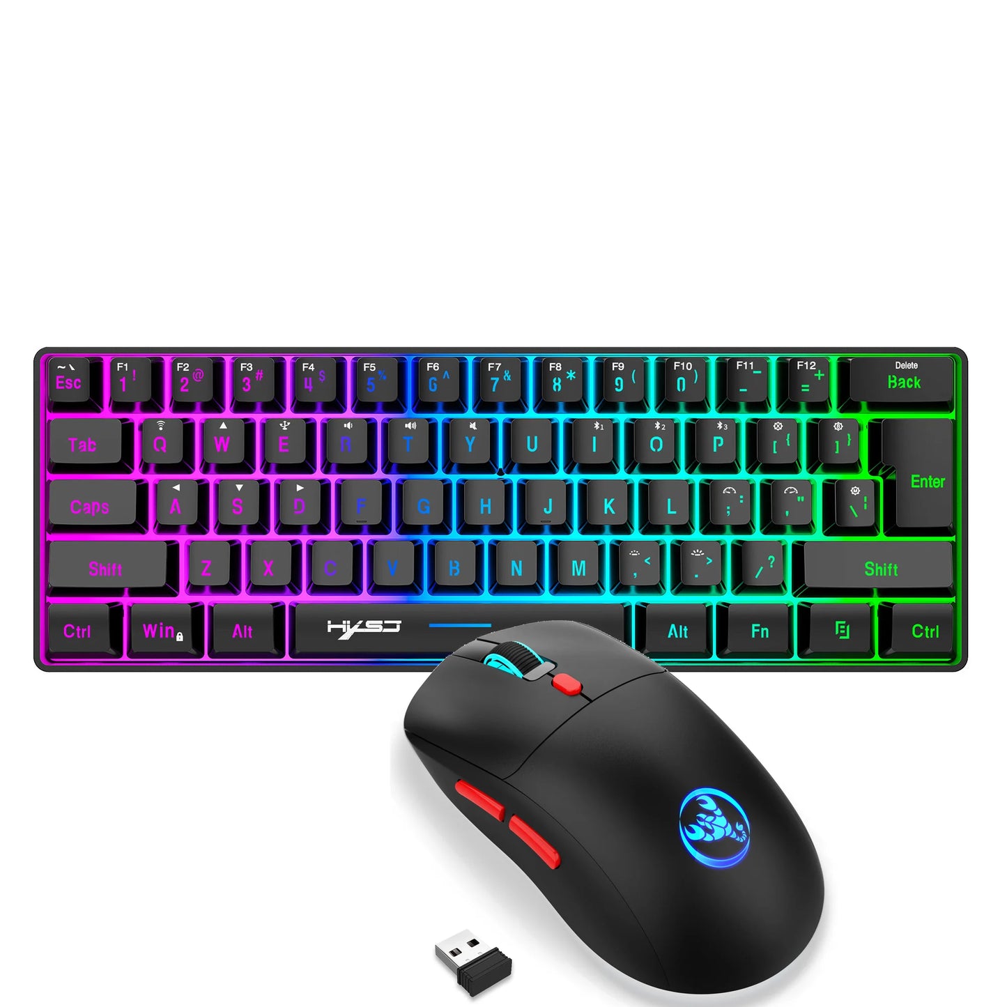 Combo Gamer Inalámbrico | Teclado Mecánico Compacto con Sensación Silenciosa RGB Retroiluminado Mouse Gamer para Desktop