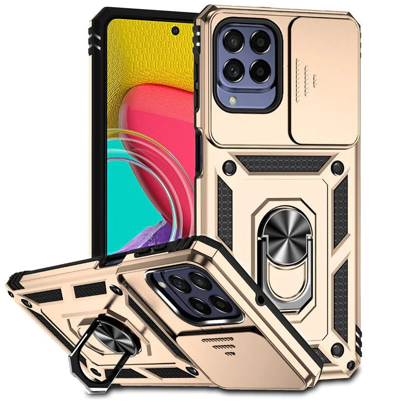 📱 Funda Galaxy M34 5G | Bumper híbrido con anillo y tapa de cámara
