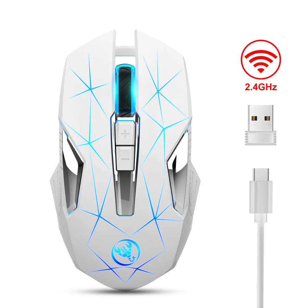 🖱️HXSJ Mouse Gamer Inalámbrico T300 2.4G | Batería Recargable 600mAh RGB Colorido Óptico 7D Para PC y Laptop