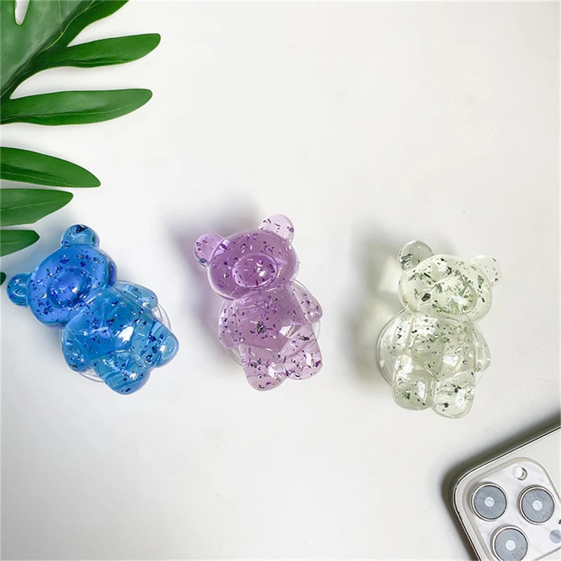 🎀 Soporte de Osito con Brillos – Griptok universal con escarcha y diseño cristalino, soporte para celular cute y brillante