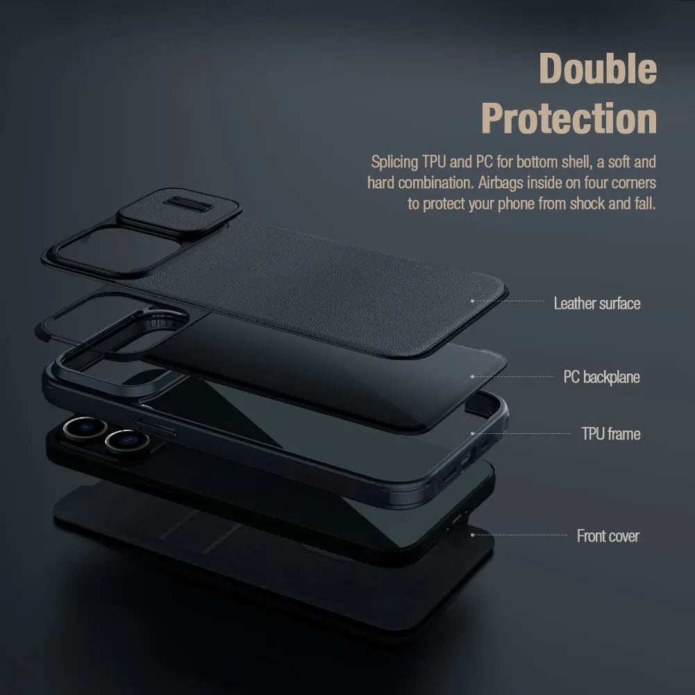 📱 Funda iPhone 15 Pro Max | Qin Pro Cuero con Ranura para Tarjetas y Cámara Deslizante | Nillkin