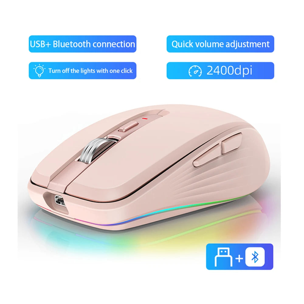 🖱️ HXSJ M303 Mouse inalámbrico 2.4G doble modo, ergonómico, RGB con retroiluminación, 6 botones, 700mAh para oficina y gaming