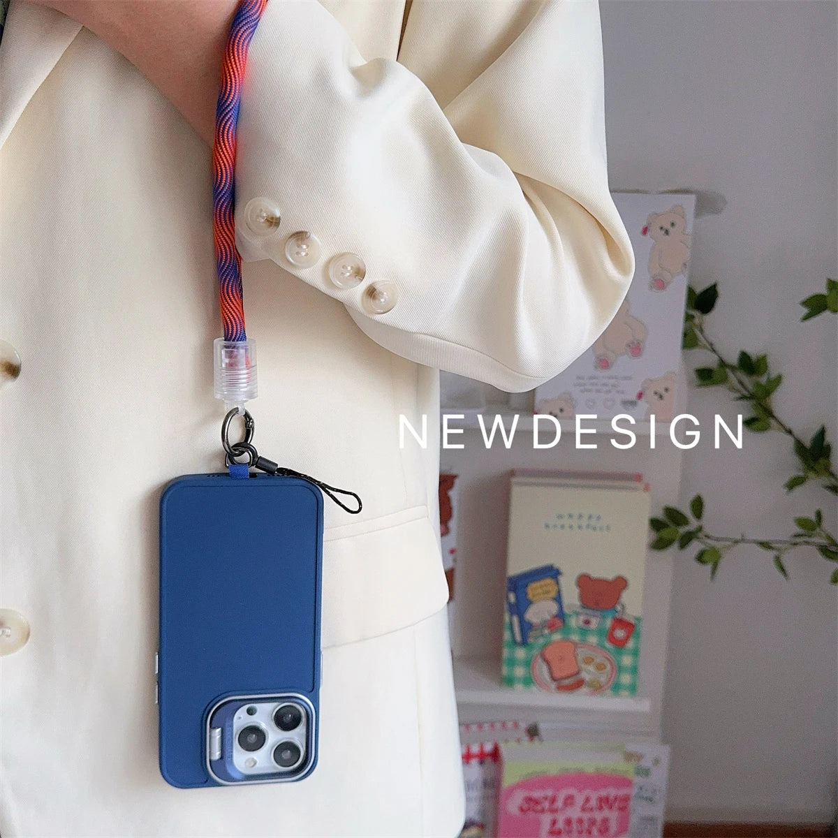 🎀 Pulsera Camuflaje con Raya – Lanyard colorido con diseño militar moderno, anti pérdida, compatible con Samsung e iPhone
