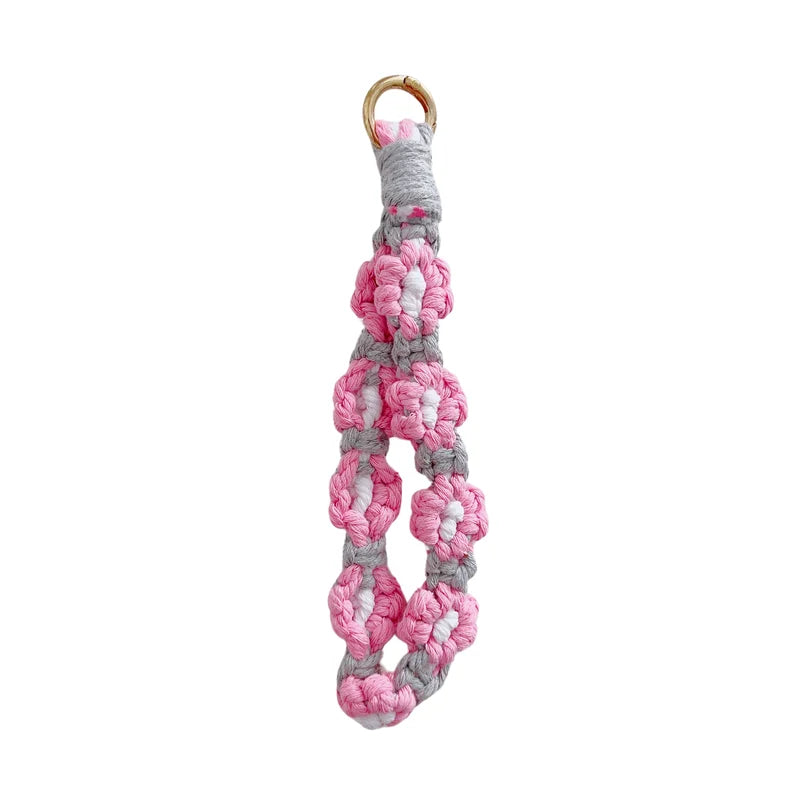 🎀 Llavero de margarita macramé – Pulsera bohemia estilo vintage, charm para bolso o llaves