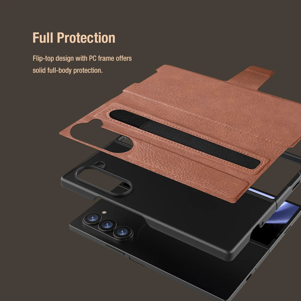 📱 Funda Galaxy Z Fold 6 | Aoge Vintage Cuero con Ranura para Tarjetas y S-Pen | Nillkin