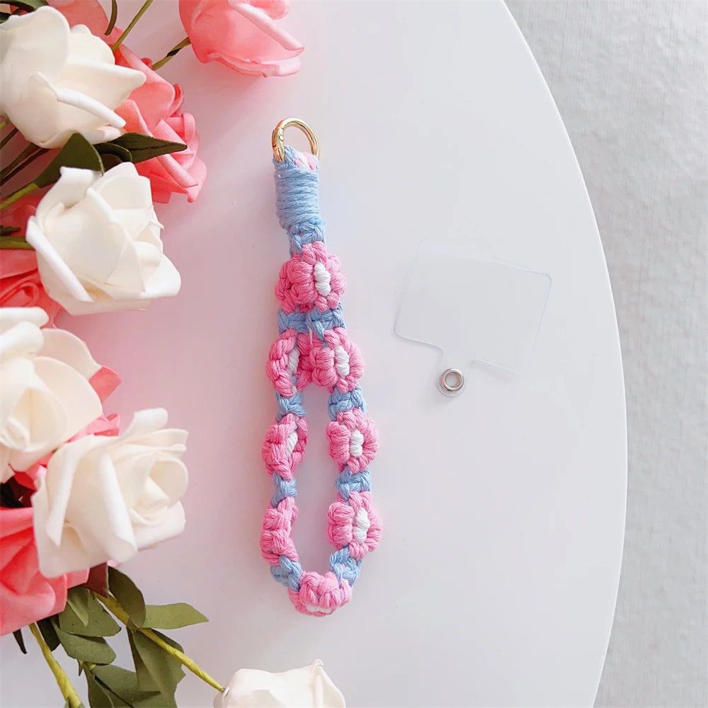 🎀 Llavero de margarita macramé – Pulsera bohemia estilo vintage, charm para bolso o llaves