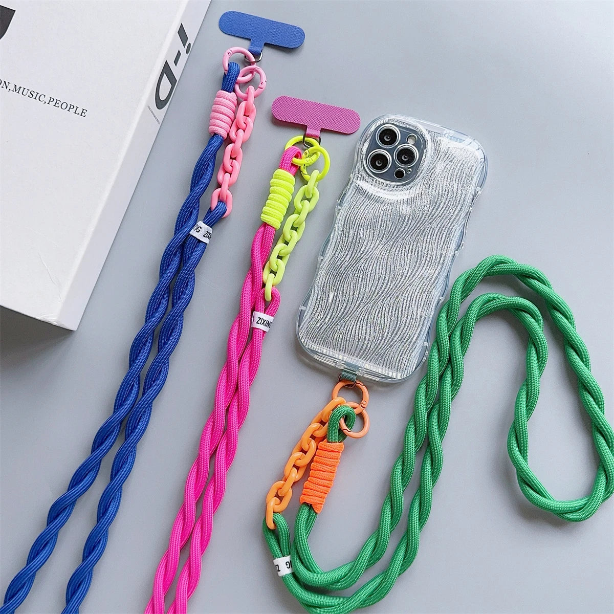🎀 Lanyard lindo para celular – Correa acrílica universal cruzada con clip, cuerda para cuello y pulsera anticaída