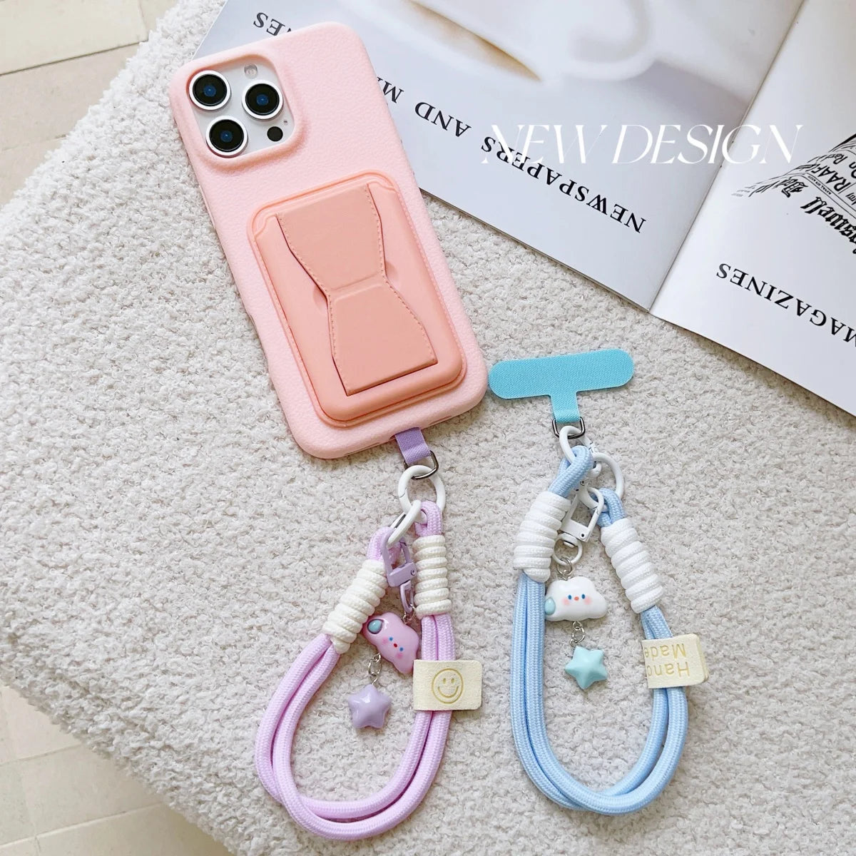 🎀 Lanyard con colgante de nube 3D – Correa de mano ajustable corta y cute, clip universal anticaída