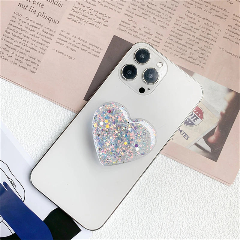 🎀 Soporte Epóxico de Corazón – Griptok coreano con brillo para iPhone o Samsung, accesorio de amor brillante y cómodo