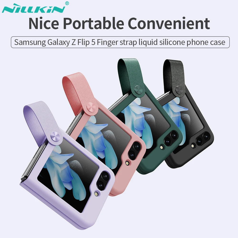 📱 Funda Galaxy Z Flip 5 Correa de Dedo Liquid Silicone Plegable con Soporte Nillkin