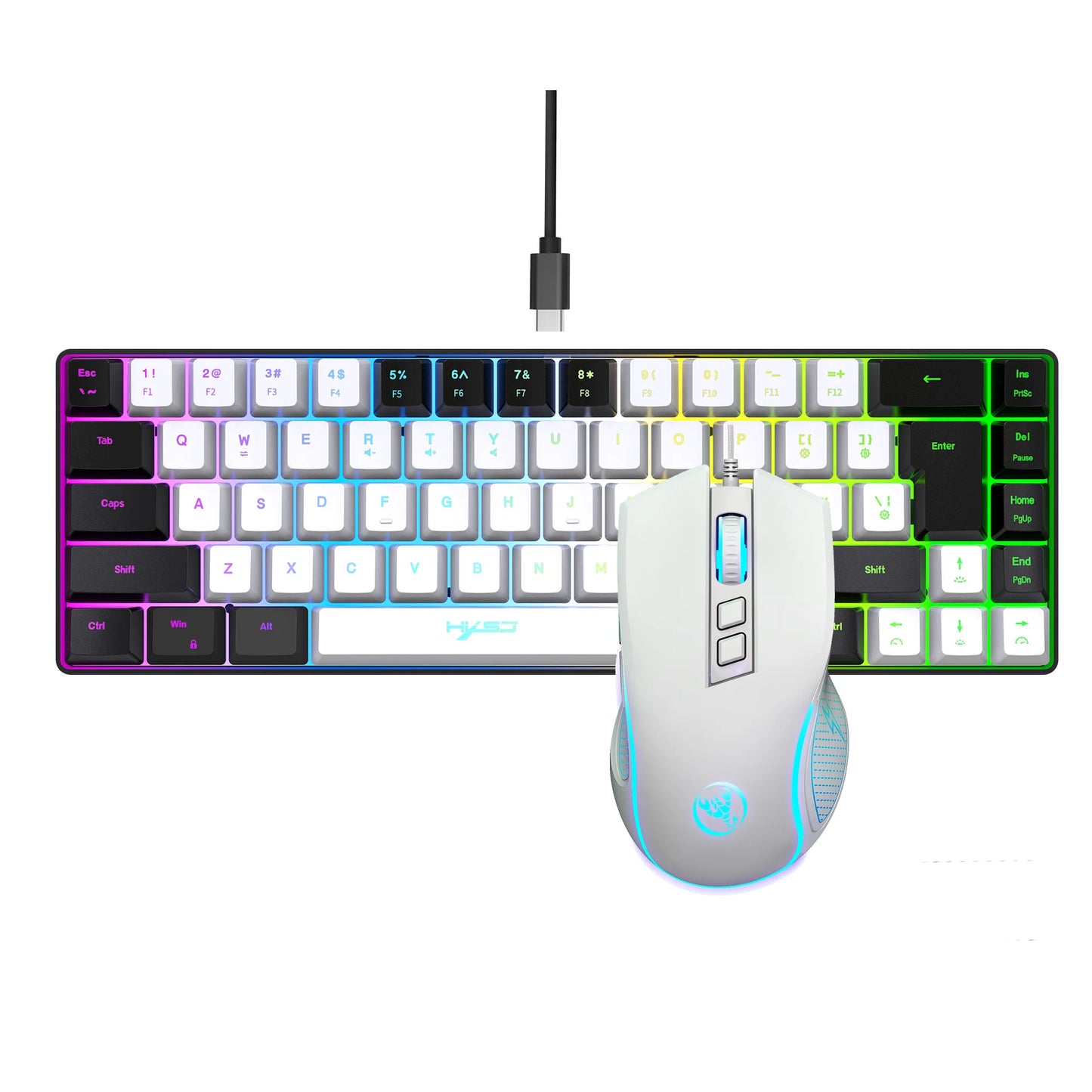 🎮 Combo Gamer Mini V200 2024 🆕 | Teclado Compacto 68 Teclas con Sensación Mecánica ⌨️ + Mouse RGB Luminoso 🌈 Ideal para PC Gaming 💻🖱️