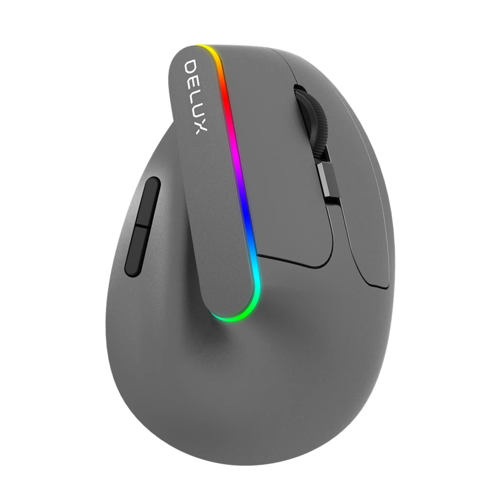 🖱️ Mouse Vertical Ergonómico Delux M618DB – Inalámbrico RGB 1600 DPI