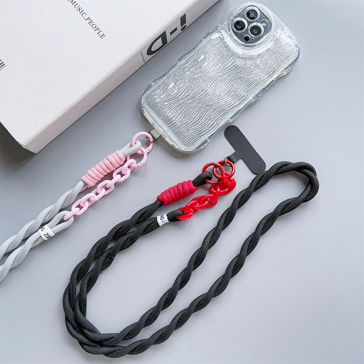🎀 Lanyard lindo para celular – Correa acrílica universal cruzada con clip, cuerda para cuello y pulsera anticaída