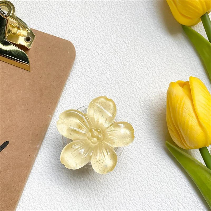 🎀 Soporte de Flor Epóxica – Griptok coreano con anillo para celular, diseño de flor con brillo cristal, ideal para iPhone y Samsung