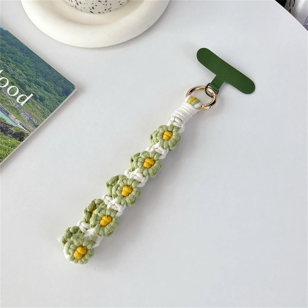 🎀 Pulsera de Flor Tejida de Lujo – Llavero con flor estilo boho, correa corta para la muñeca, ideal como regalo femenino