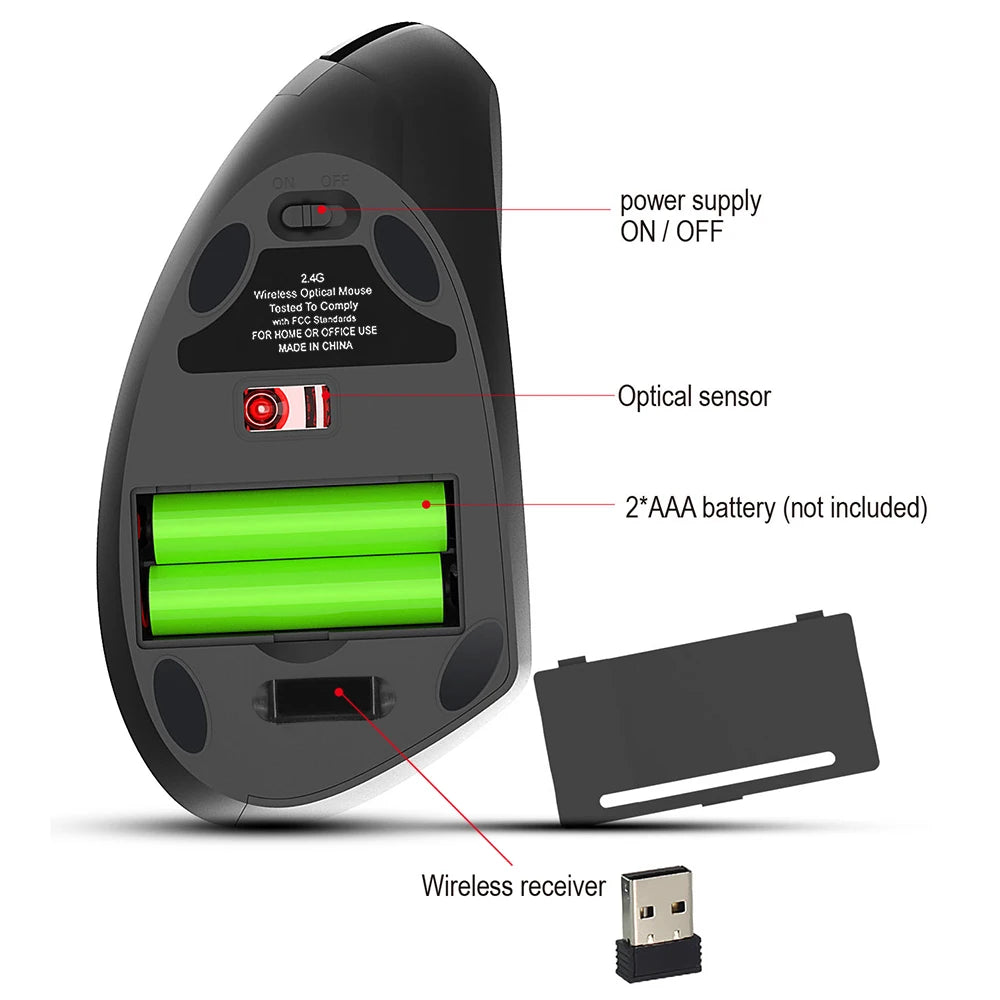 🖱️ HXSJ T24 | Mouse inalámbrico vertical 2.4G, óptico y ergonómico, con diseño saludable y retroiluminación RGB, ideal para gaming, oficina y laptop