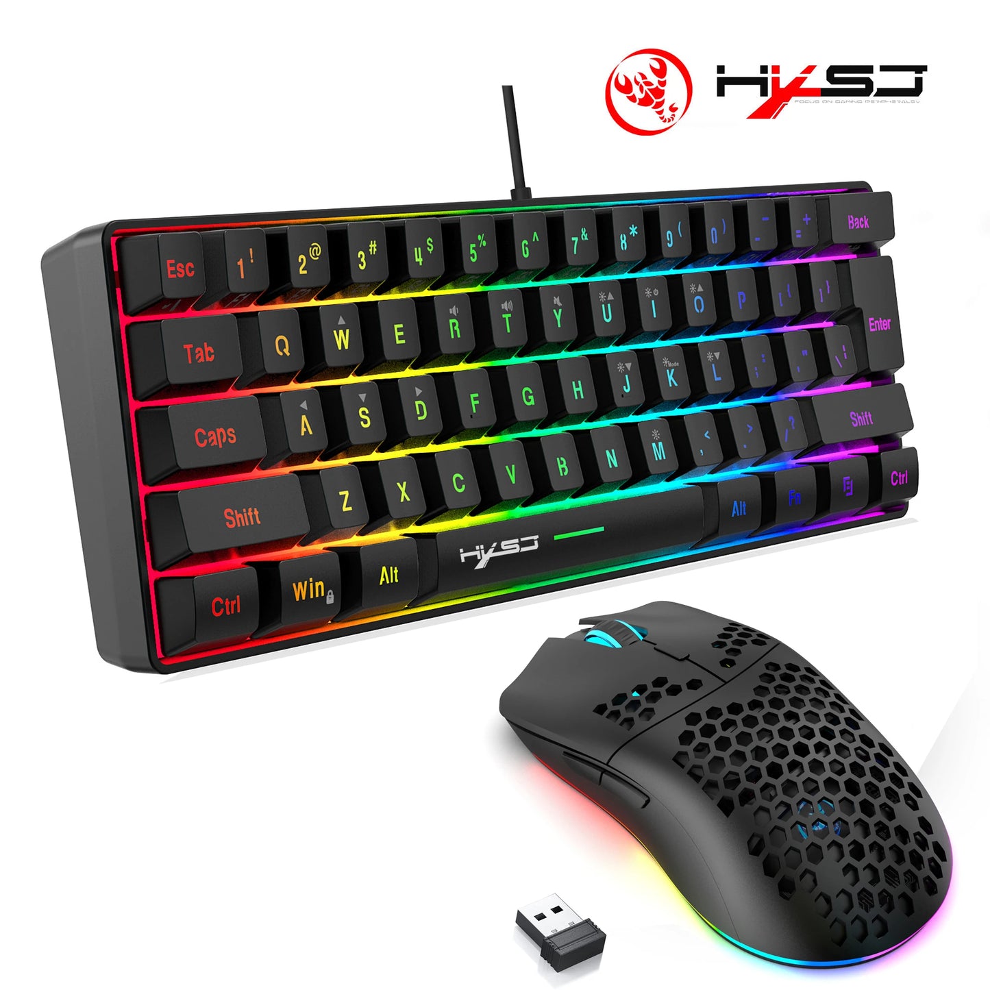 Combo Gamer Mini Portátil | Teclado Alámbrico Ergonómico ⌨️ RGB Retroiluminado Mouse Inalámbrico para Laptop
