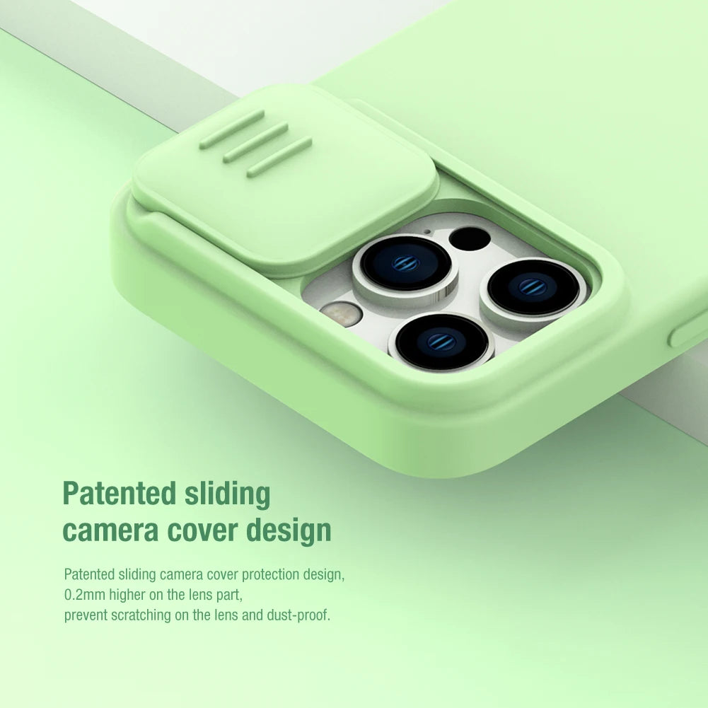 📱 Funda iPhone 14 Pro Max CamShield Silky Liquid Silicone Slide Protección Cámara Nillkin