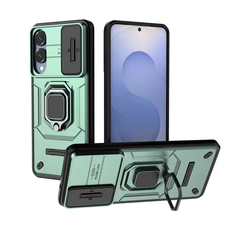 📱 Funda Galaxy A26/A36/A56/A15/A25/A35/A55/A14/A24/A34/A54/S23 Ultra/S24 FE/S25 Edge | Reforzada con anillo, soporte y cámara