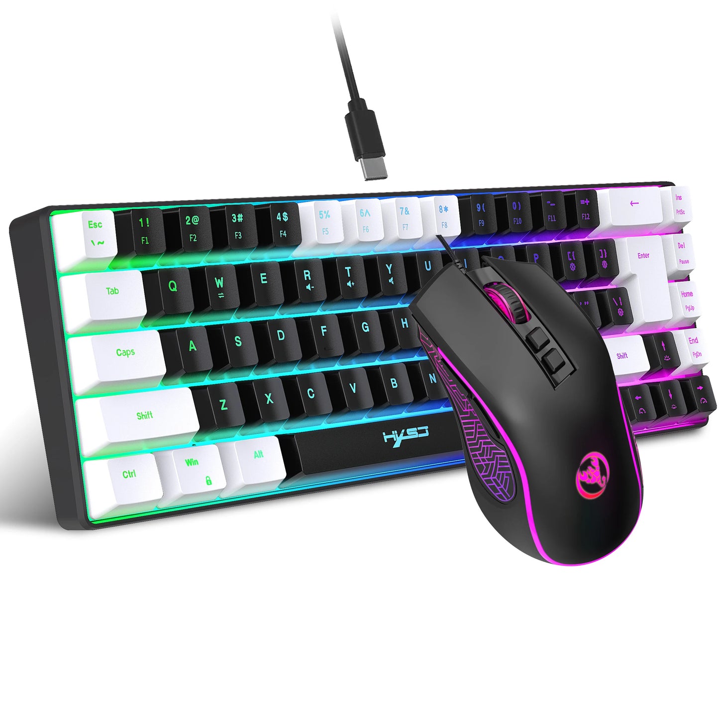 🎮 Combo Gamer Mini V200 2024 🆕 | Teclado Compacto 68 Teclas con Sensación Mecánica ⌨️ + Mouse RGB Luminoso 🌈 Ideal para PC Gaming 💻🖱️