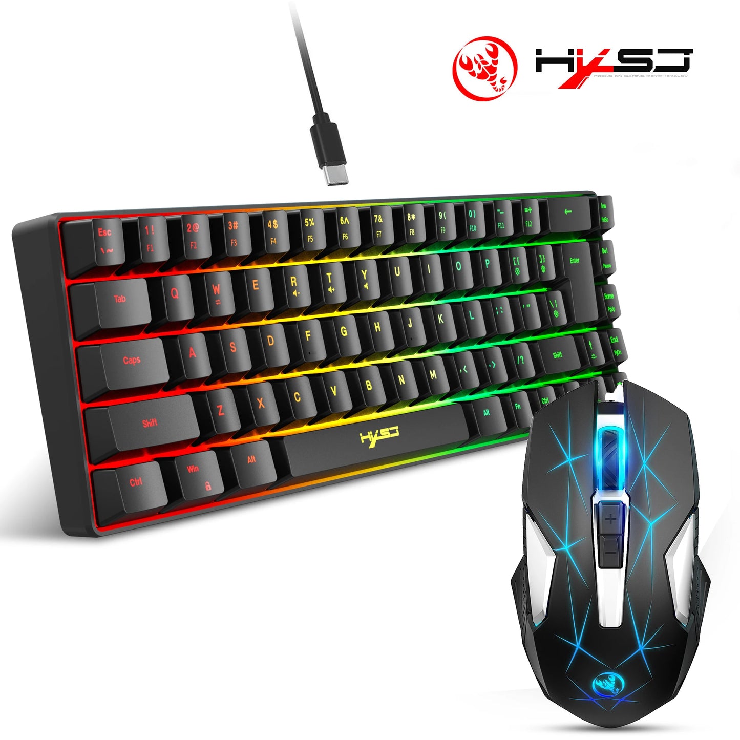 🎮 Kit Gamer 68 Teclas | Teclado con Retroiluminación RGB 🌈 Alámbrico 🔌 Tipo Membrana + Mouse Inalámbrico 🖱️ Portátil • Ideal para Hogar y Oficina 🏠💼
