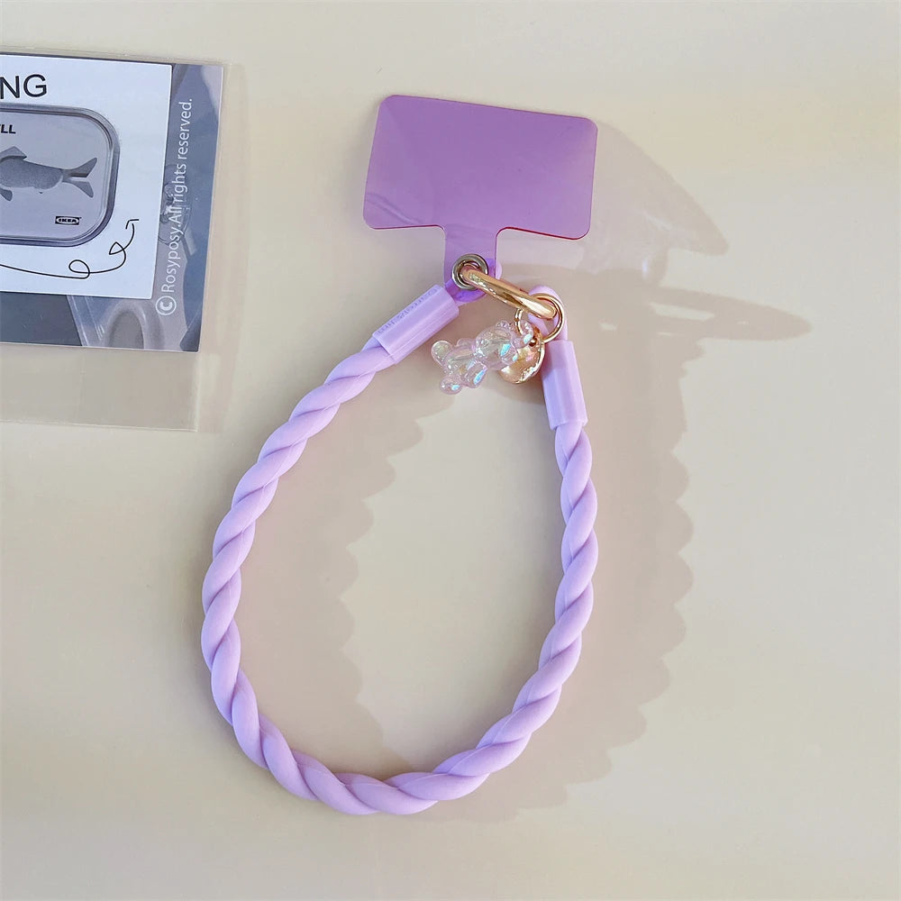 🎀 Lanyard con oso brillante – Correa cruzada larga para celular, diseño cute y deportivo