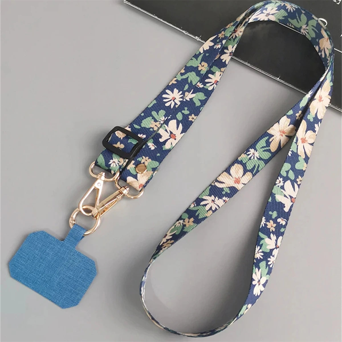 🎀 Correa con hojas verdes – Lanyard ajustable de cuello para celular con parche y cuerda colgante