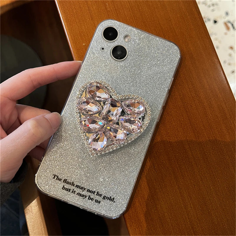 🎀 Soporte Brillante con Corazón – Griptok con diamantes y forma de corazón, estilo coreano para iPhone 14 Pro