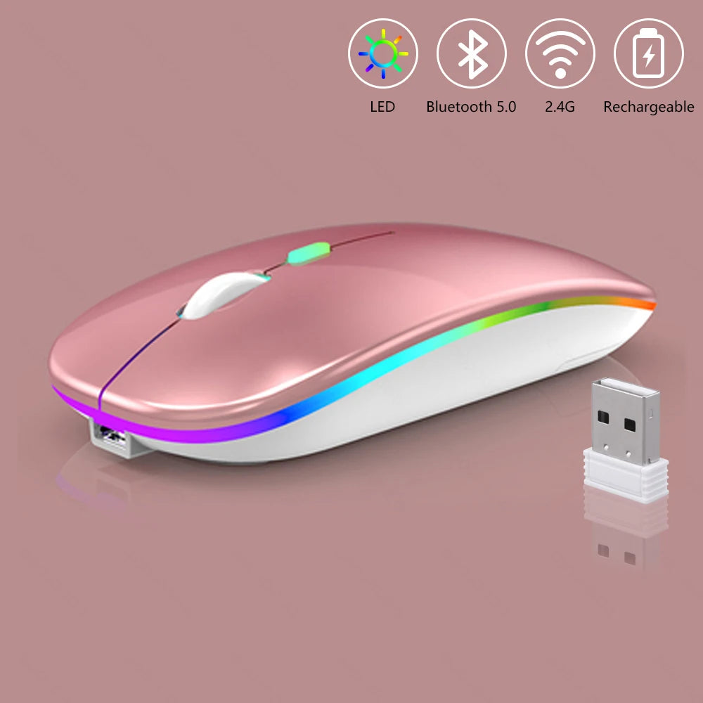 Wireless Mouse Bluetooth RGB Rechargeable Mouse Wireless Computer Silent Mause LED Backlit Ergonomic Gaming Mouse for Laptop PC