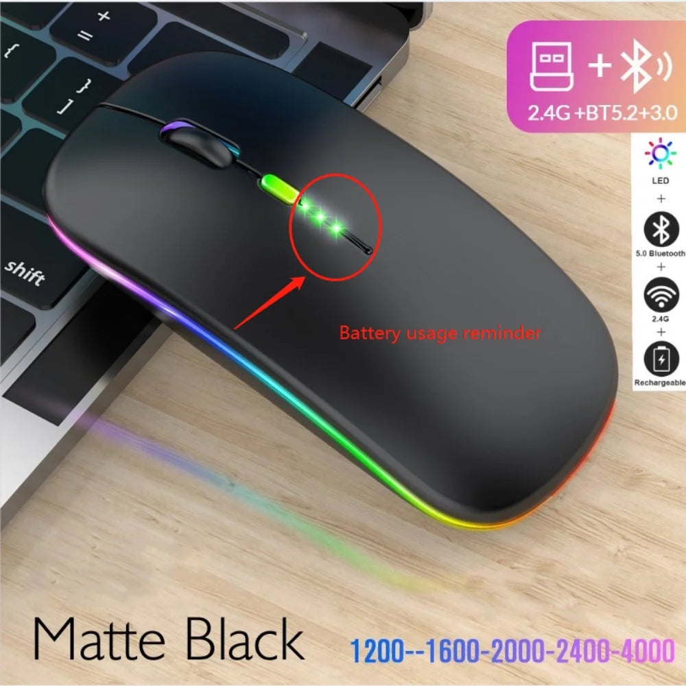 Wireless Mouse Bluetooth RGB Rechargeable Mouse Wireless Computer Silent Mause LED Backlit Ergonomic Gaming Mouse for Laptop PC