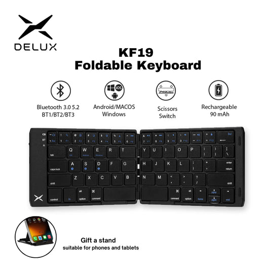 Delux ⌨️ KF19 Teclado Plegable Wireless Bluetooth | Recargable Portátil Compatible Windows, Android, iOS, Tablet y Móvil
