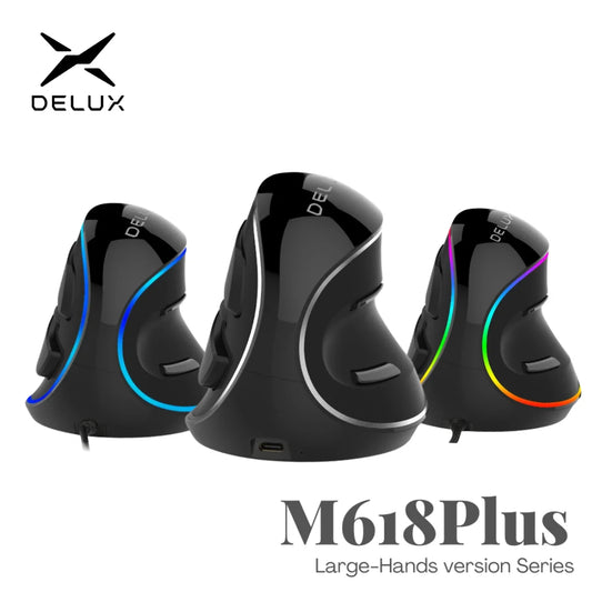 Delux 🖱️ M618 PLUS Mouse Vertical Gaming | Ergonómico Alámbrico Inalámbrico 6 Botones 4000 DPI Óptico Mano Derecha Para PC y Laptop