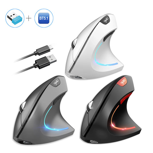 🖱️ Opción destacada: Mouse óptico ergonómico HXSJ, ABS, 2400DPI ajustable, recargable 600mAh, vertical para oficina y Mac