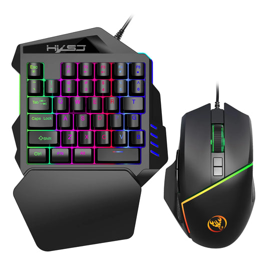 Combo Gamer Teclado y Mouse de Una Mano | USB 🎮 Teclado RGB Arcoíris para Entusiastas del Gaming ⌨️🖱️