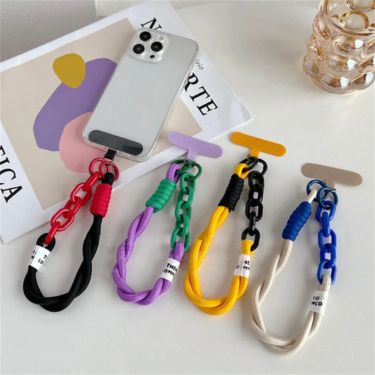 🎀 Lanyard Estilo Coreano – Correa colorida para celular, bolso o pantalón, con diseño trenzado, pulsera anti pérdida con encanto