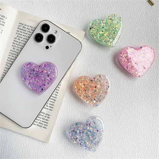 🎀 Soporte Epóxico de Corazón – Griptok coreano con brillo para iPhone o Samsung, accesorio de amor brillante y cómodo