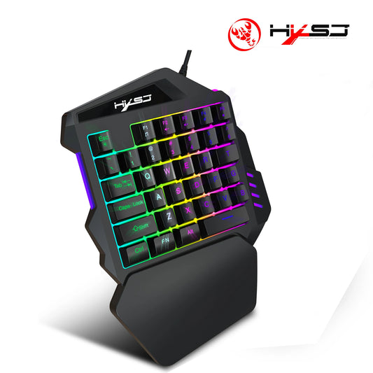 ⌨️Teclado Gamer de Una Mano 35 Teclas Membrana Film  RGB Retroiluminado  Mini y Ultra Portátil  Compatible con LOL y Móvil