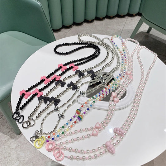🎀 Correa Larga Bohemia con Piedras y Perlas – Lanyard de estilo elegante para celular, anti pérdida y con diseño femenino