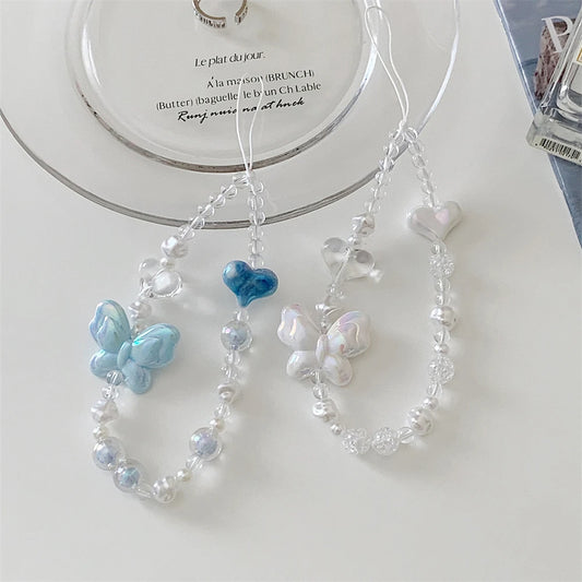🎀 Lanyard con Mariposa 3D y Corazón – Cadena colgante para celular, charm femenino, anti pérdida, ideal para mujeres