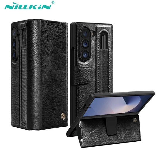 📱 Funda Galaxy Z Fold 6 | Aoge Vintage Cuero con Ranura para Tarjetas y S-Pen | Nillkin